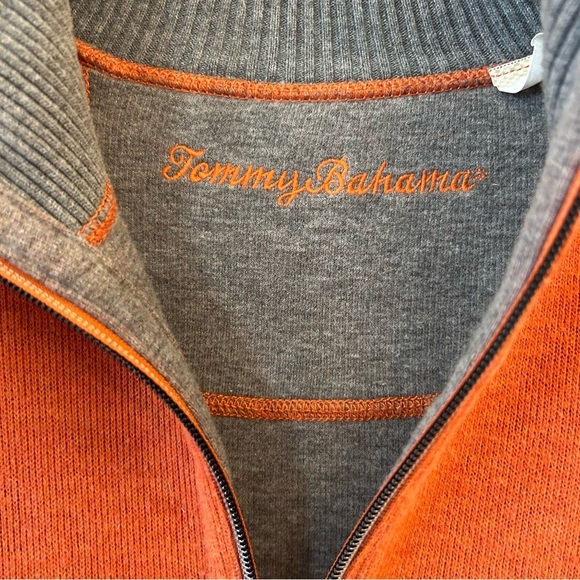 Reversible Fall Tommy Bahama Gray and Orange Quarter Zip Cotton Sweater Large - Picture 12 of 12